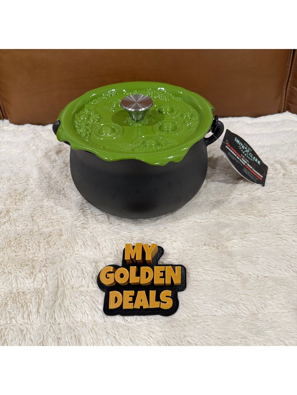 Smith & Clark 6 Qt Cast Iron Cauldron Green Bubbling Lid Halloween NEW